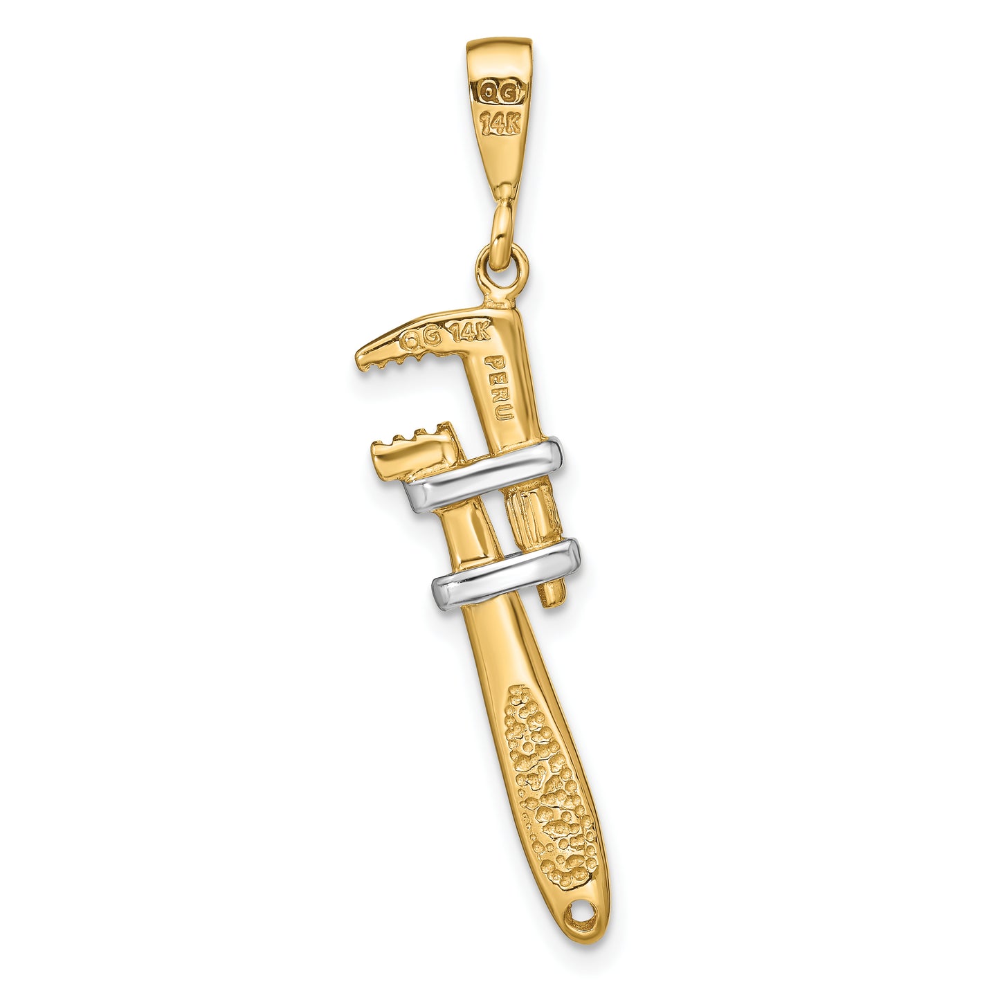 14k Yellow & Rhodium 14K w/Rhodium 3-D Pipe Wrench Charm