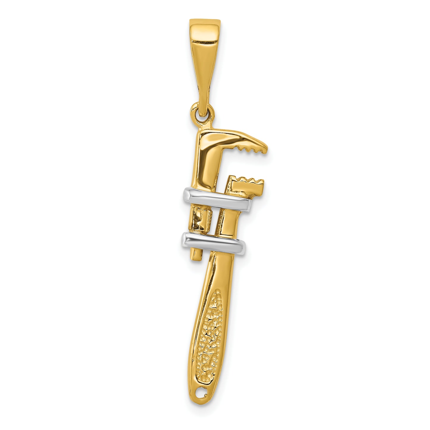 14k Yellow & Rhodium 14K w/Rhodium 3-D Pipe Wrench Charm