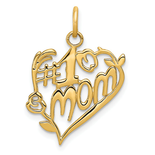 14k Yellow Gold 14k #1 Mom Heart Charm