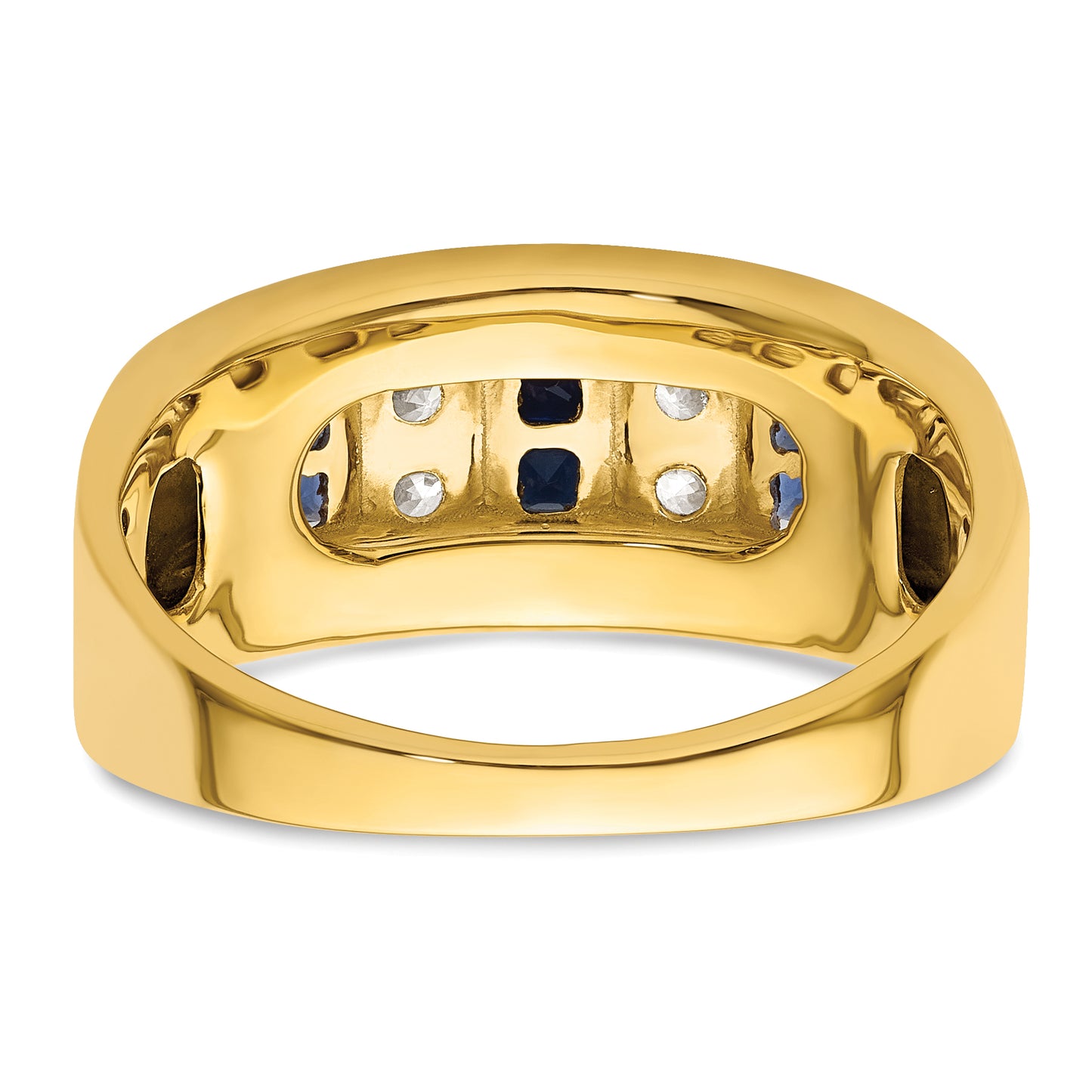 14k Yellow Gold 1 1/4 Ct. Lab Grown Diamond VS/SI+ G+ and Lab Created Blue Sapphire Men's Ring