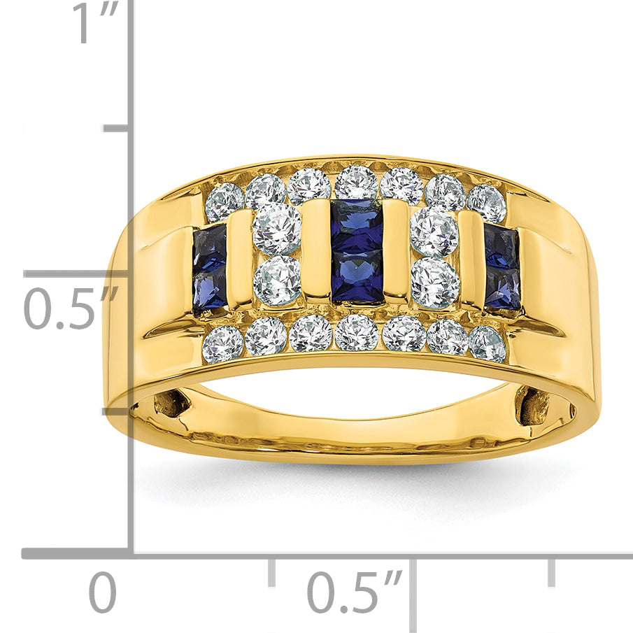 14k Yellow Gold 1 1/4 Ct. Lab Grown Diamond VS/SI+ G+ and Lab Created Blue Sapphire Men's Ring