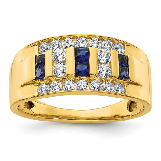 14k Yellow Gold 1 1/4 Ct. Lab Grown Diamond VS/SI+ G+ and Lab Created Blue Sapphire Men's Ring