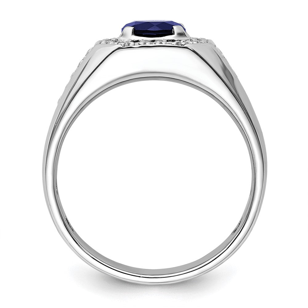 14k White Gold 14kw 1/2 ct Lab Grown Dia VS/SI+ G+ & Cr Blue Sapphire Complete Men's Ring