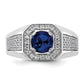 14k White Gold 14kw 1/2 ct Lab Grown Dia VS/SI+ G+ & Cr Blue Sapphire Complete Men's Ring