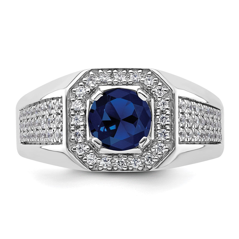 14k White Gold 14kw 1/2 ct Lab Grown Dia VS/SI+ G+ & Cr Blue Sapphire Complete Men's Ring