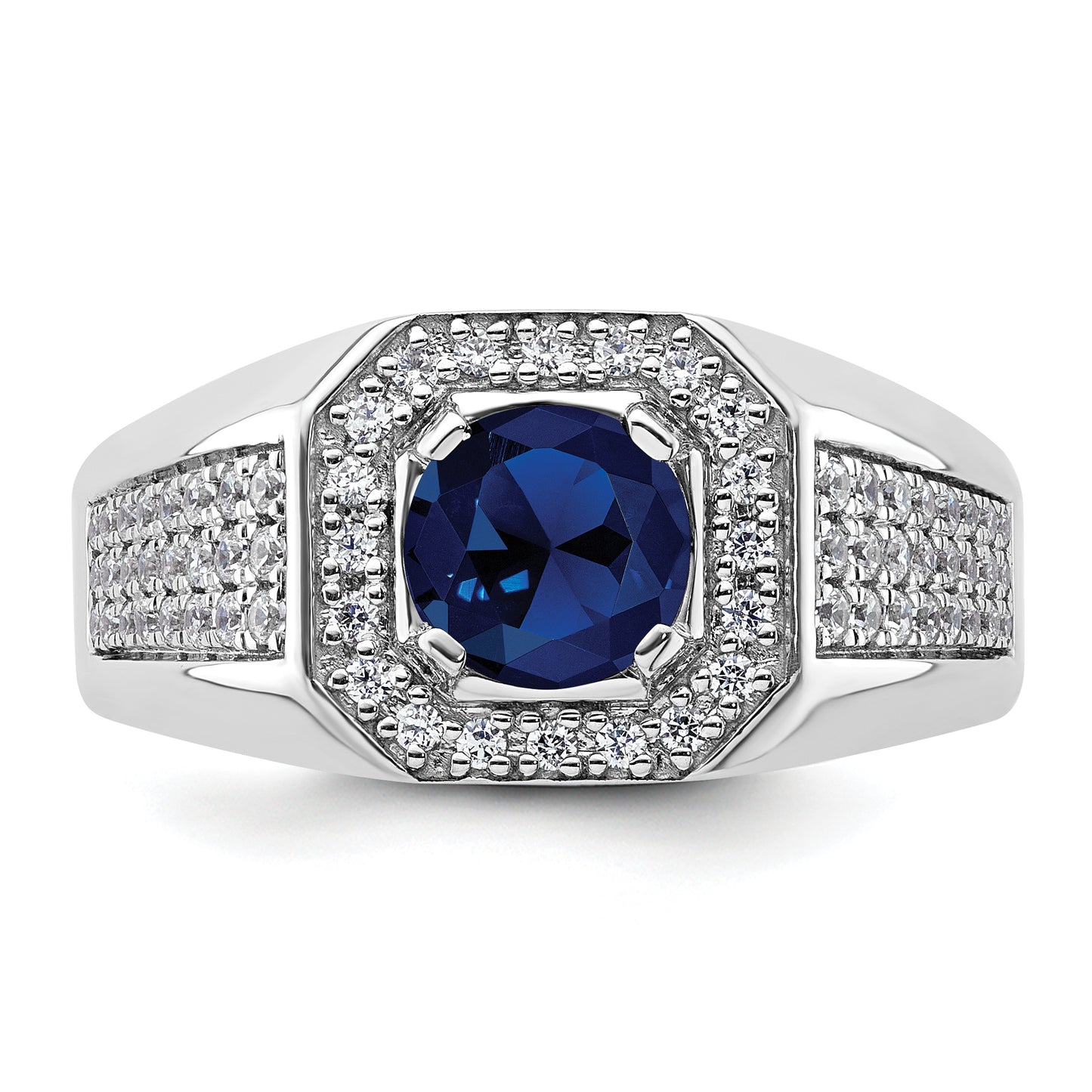 14k White Gold 1/2 Ct. Lab Grown Diamond VS/SI+ G+ and Created Blue Sapphire Men's Ring