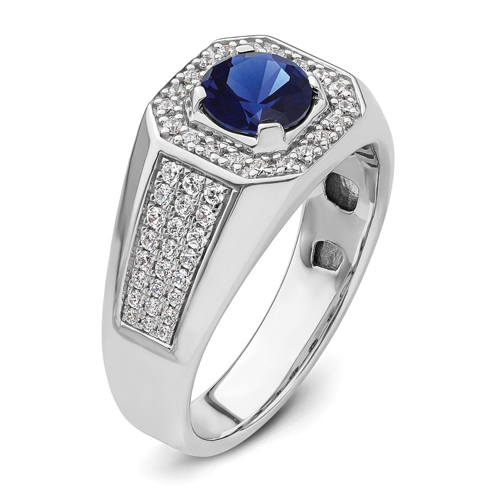 14k White Gold 14kw 1/2 ct Lab Grown Dia VS/SI+ G+ & Cr Blue Sapphire Complete Men's Ring