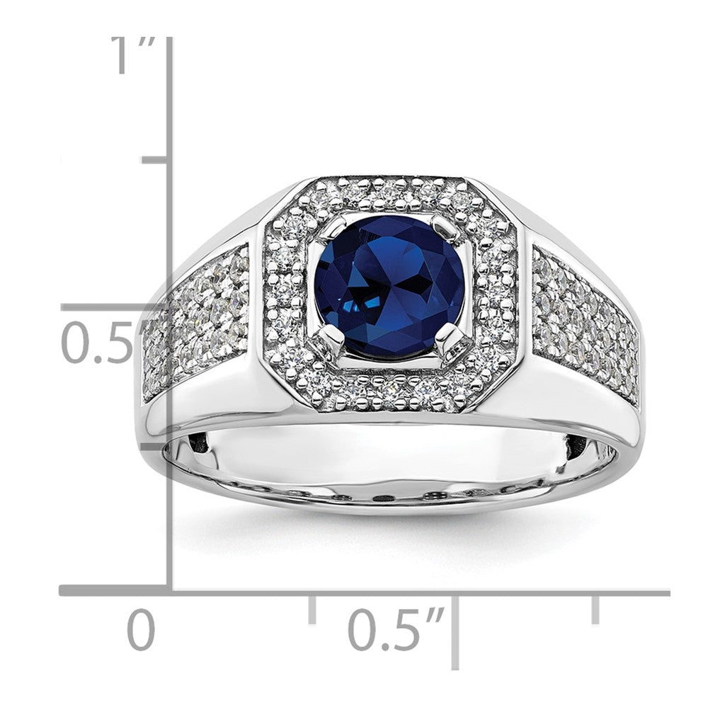 14k White Gold 14kw 1/2 ct Lab Grown Dia VS/SI+ G+ & Cr Blue Sapphire Complete Men's Ring