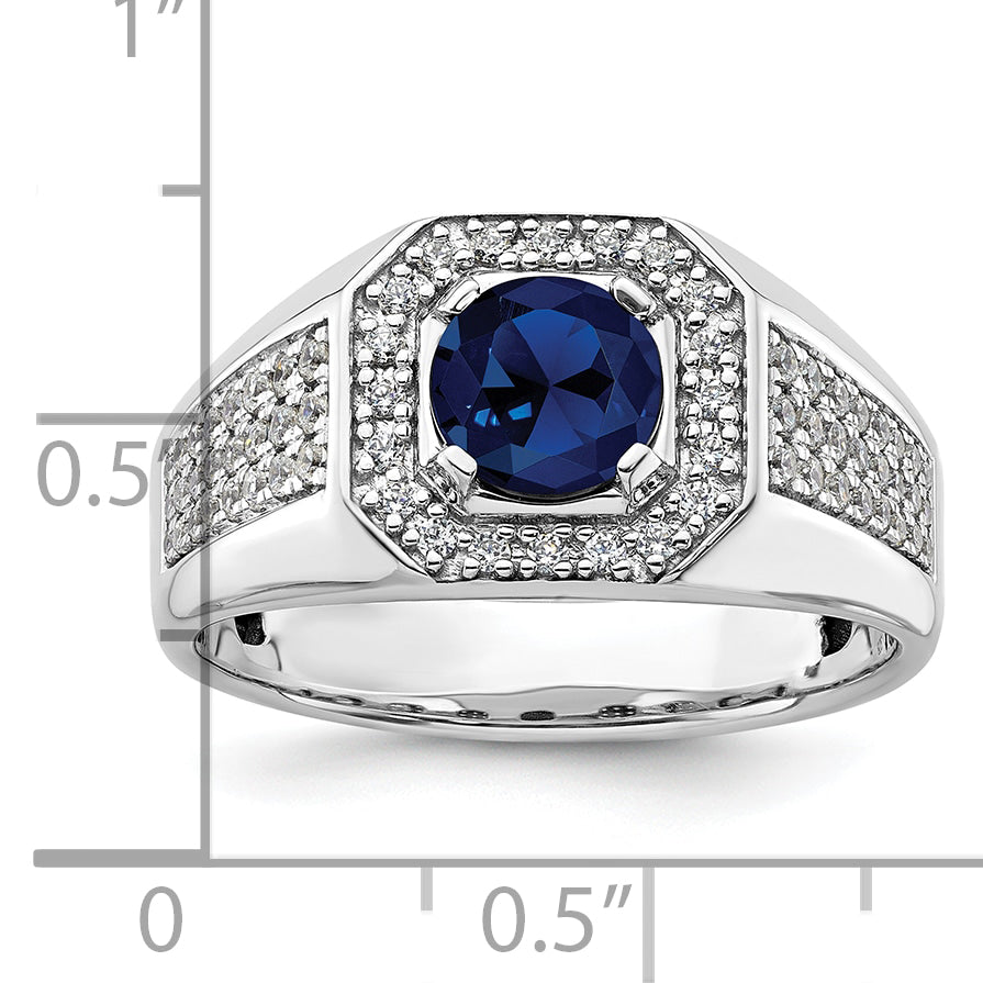 14k White Gold 1/2 Ct. Lab Grown Diamond VS/SI+ G+ and Created Blue Sapphire Men's Ring