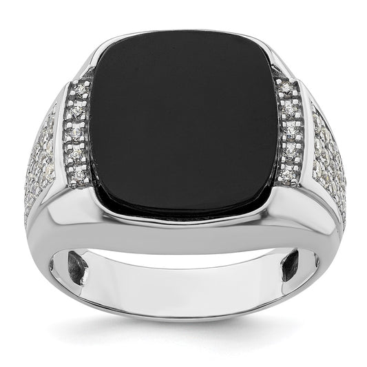 14k White Gold 5/8 Ct. Lab Grown Diamond VS/SI+ G+ and Onyx Complete Men's Ring