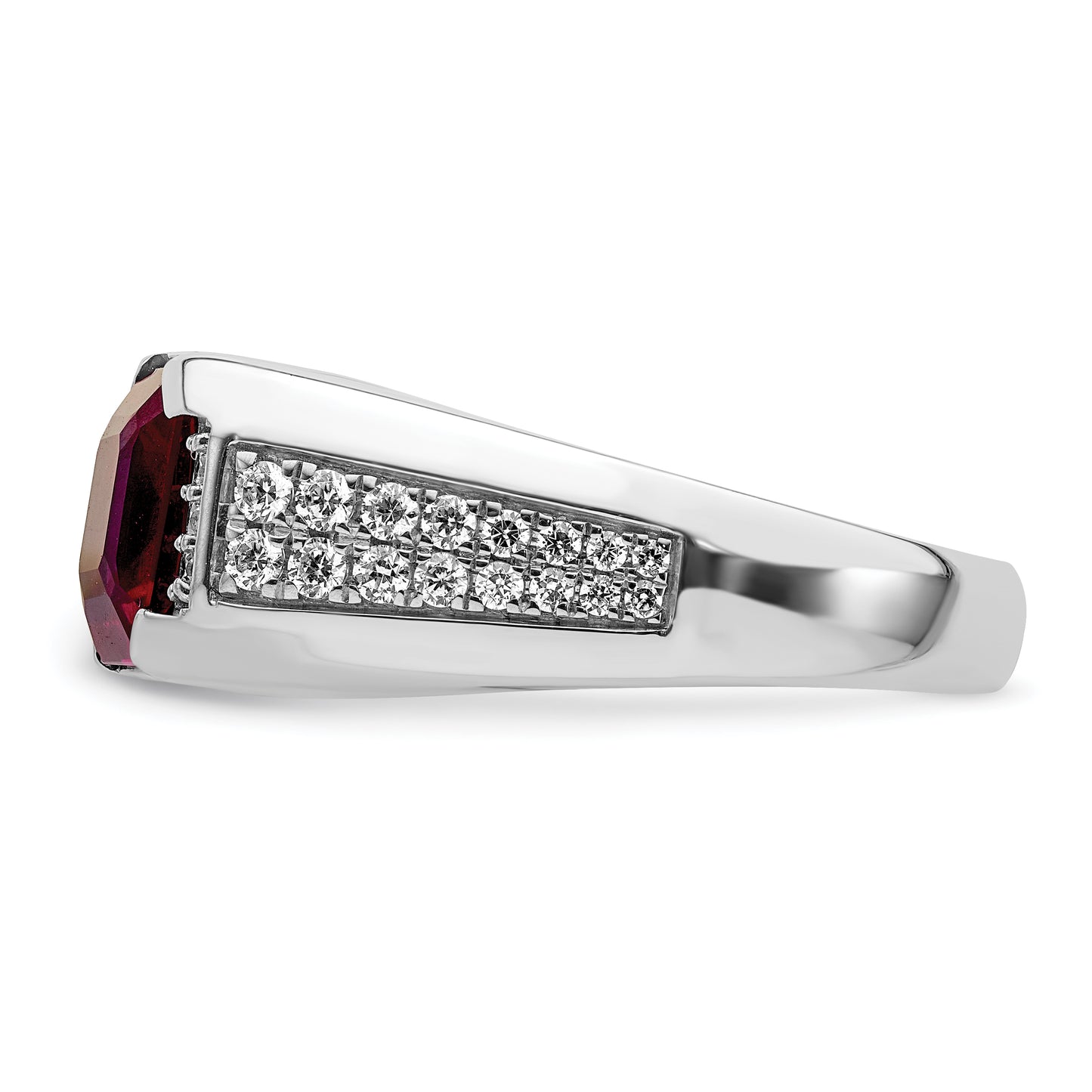 14k White Gold 5/8 Ct. Lab Grown Diamond VS/SI+ G+ and Created Ruby Men's Ring