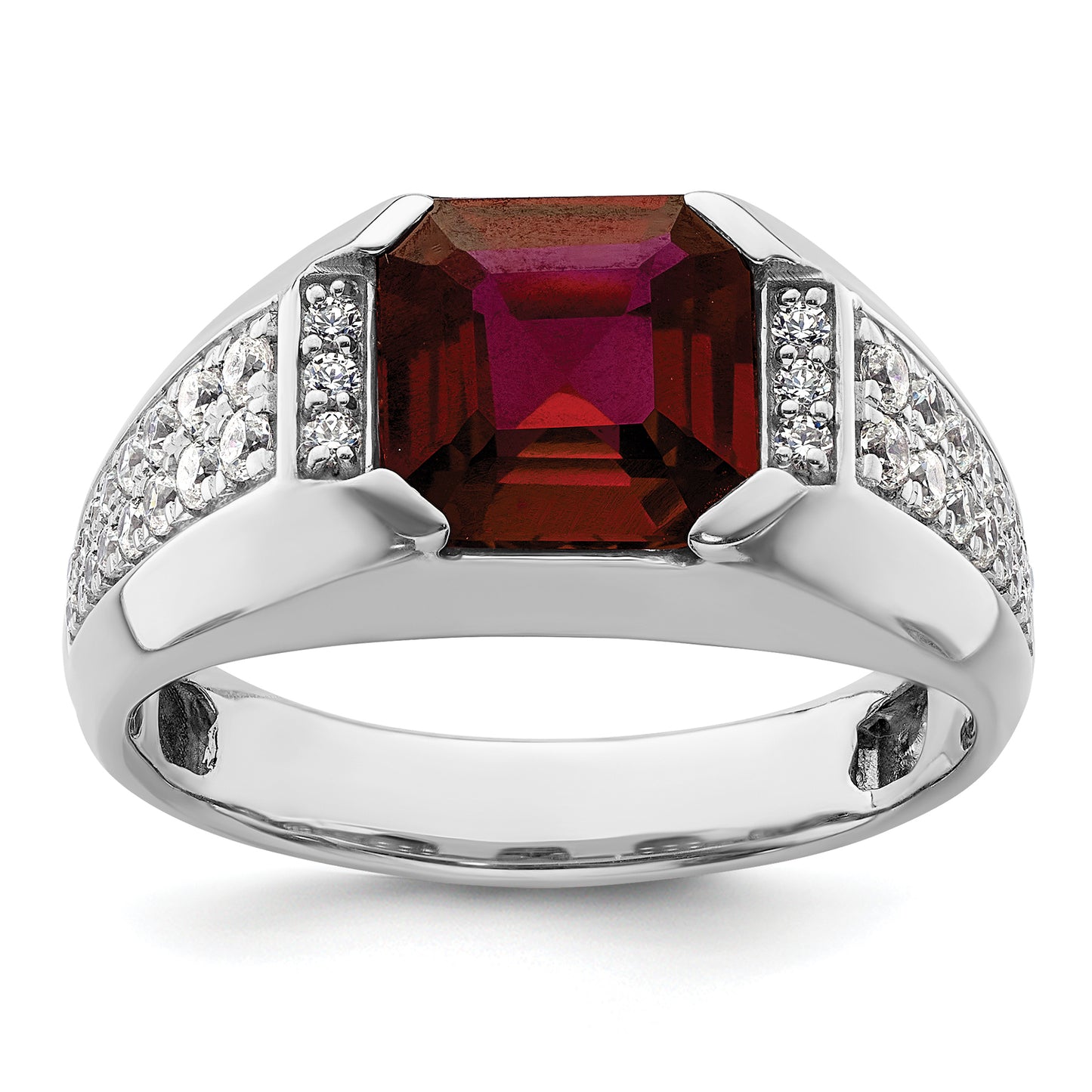 14k White Gold 5/8 Ct. Lab Grown Diamond VS/SI+ G+ and Created Ruby Men's Ring