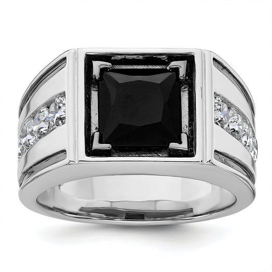 14k White Gold Black Rhodium 1 1/3 Ct. Lab Grown Diamond VS/SI+ G+ and Onyx Men's Ring