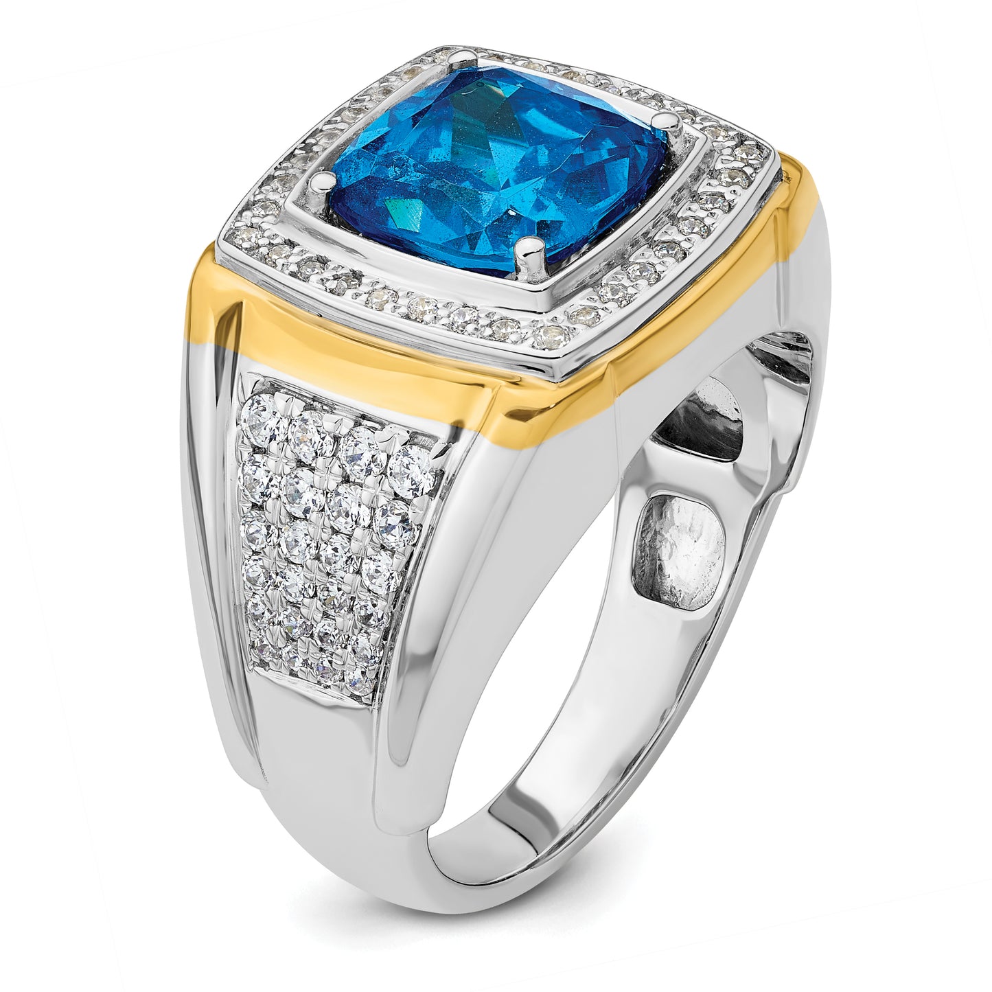 14k Two-Tone 3/4 Ct. Lab Grown Diamond VS/SI+ G+ and Blue Topaz Men's Ring