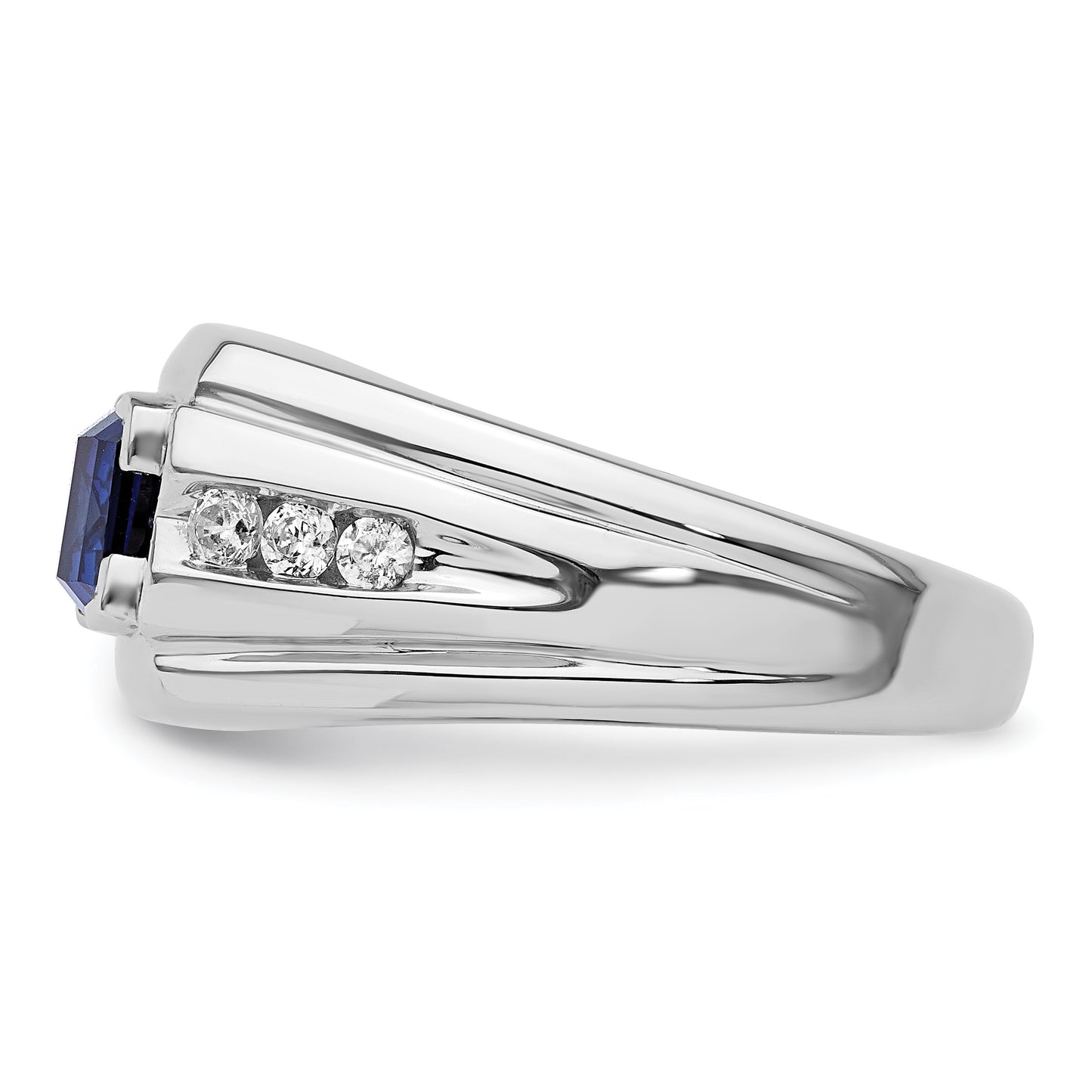 14k White Gold 1/4 Ct. Lab Grown Diamond VS/SI+ G+ and Lab Created Blue Sapphire Men's Ring