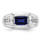 14k White Gold 1/4 Ct. Lab Grown Diamond VS/SI+ G+ and Lab Created Blue Sapphire Men's Ring