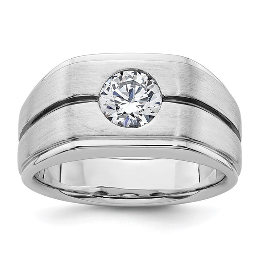 14k White Gold with Black Rhodium 1 Ct. Lab Grown Diamond VS/SI+ G+ Complete Satin Men's Ring