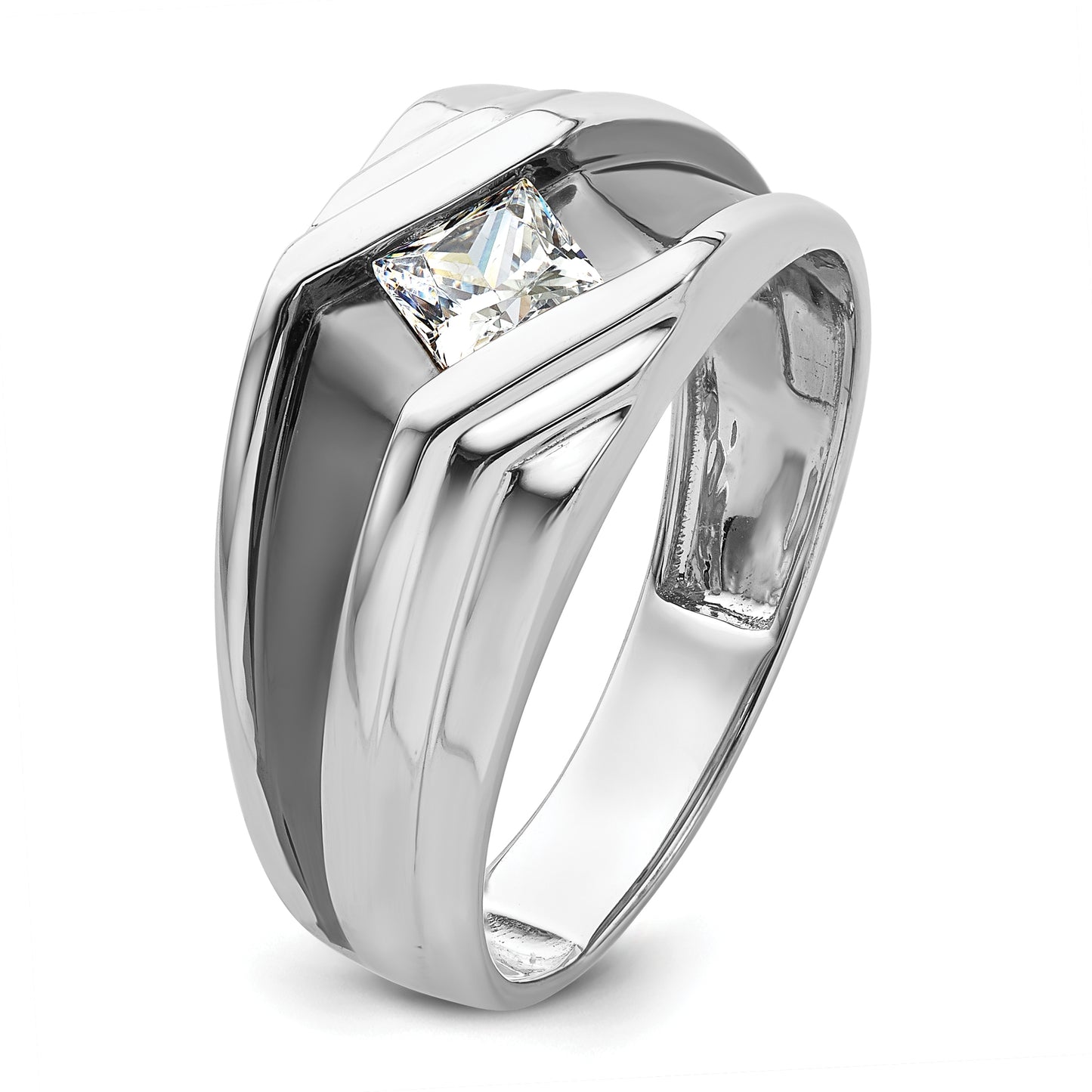 14k White Gold with Black Rhodium 1/2 Ct. Lab Grown Diamond VS/SI+ G+ Satin Men's Ring