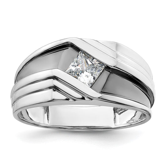 14k White Gold with Black Rhodium 1/2 Ct. Lab Grown Diamond VS/SI+ G+ Complete Satin Men's Ring