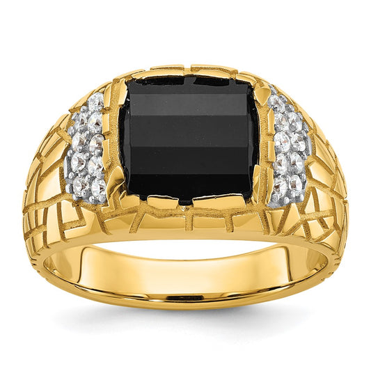 14k Yellow Gold  1/4 Ct. Lab Grown Diamond VS/SI+ G+ and Onyx Complete Nugget Men's Ring