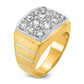 14k Two-tone with White Rhodium 1 7/8 Ct. Lab Grown Diamond VS/SI+ G+ Polished Satin and Grooved Men's Cluster Ring