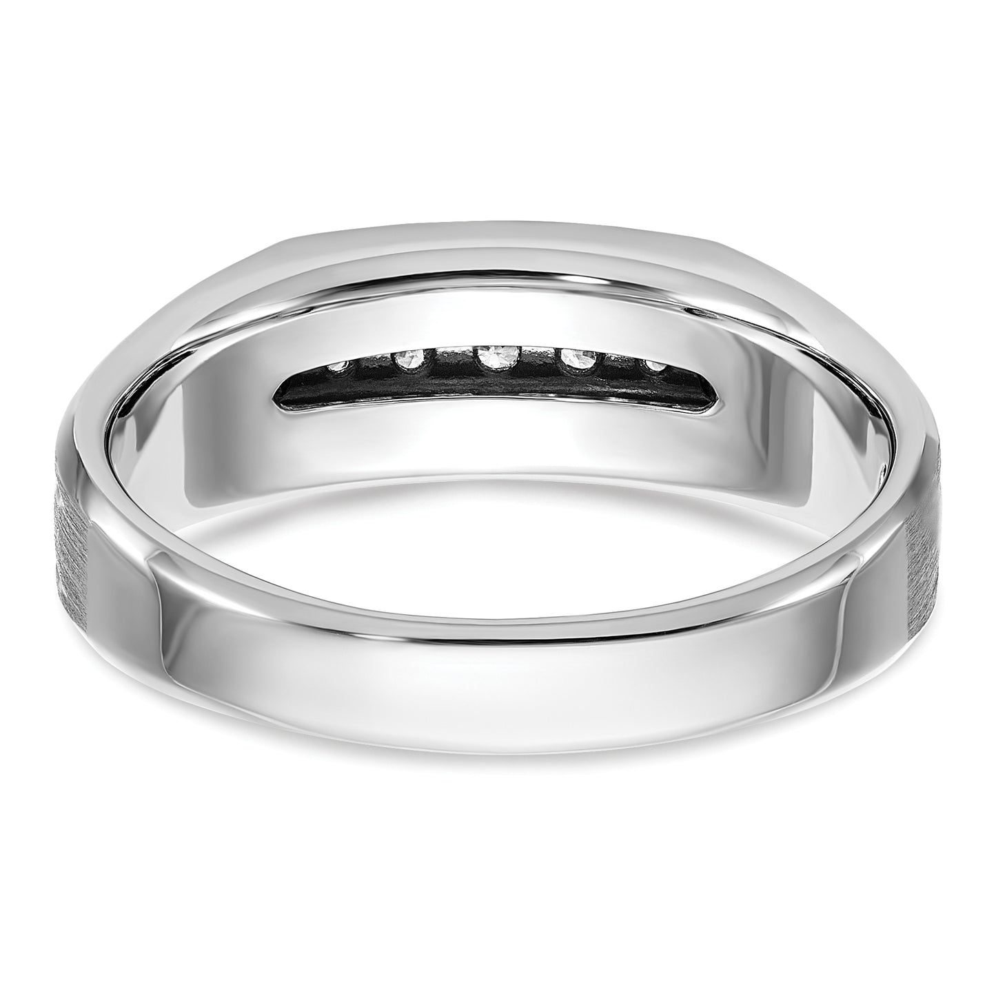 14k White Gold 1/4 Ct. Lab Grown Diamond VS/SI+ G+ Polished Satin and Grooved Five Stone Men's Ring