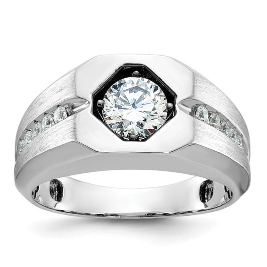 14k White Gold 1 1/5 Ct. Lab Grown Diamond VS/SI+ G+ Complete Polished and Satin Men's Ring