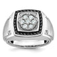 14K White Gold Ibgoodman Men'S Polished And Satin 3/4 Carat Aa Quality Black Diamond Halo Cluster Ring