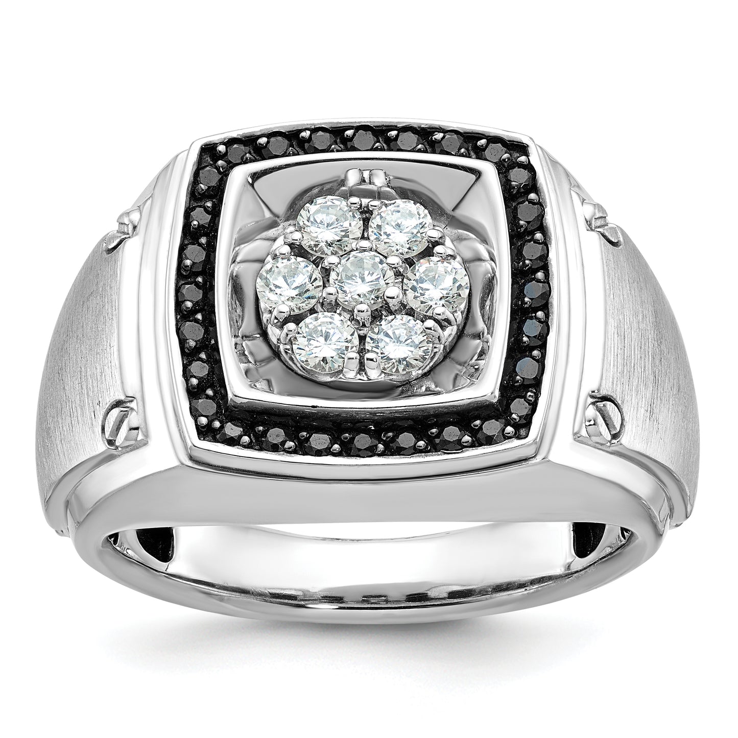 14K White Gold Ibgoodman Men'S Polished And Satin 3/4 Carat Aa Quality Black Diamond Halo Cluster Ring