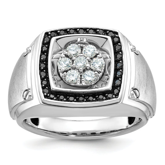 14K White Gold Ibgoodman Men'S Polished And Satin 3/4 Carat Aa Quality Black Diamond Halo Cluster Ring