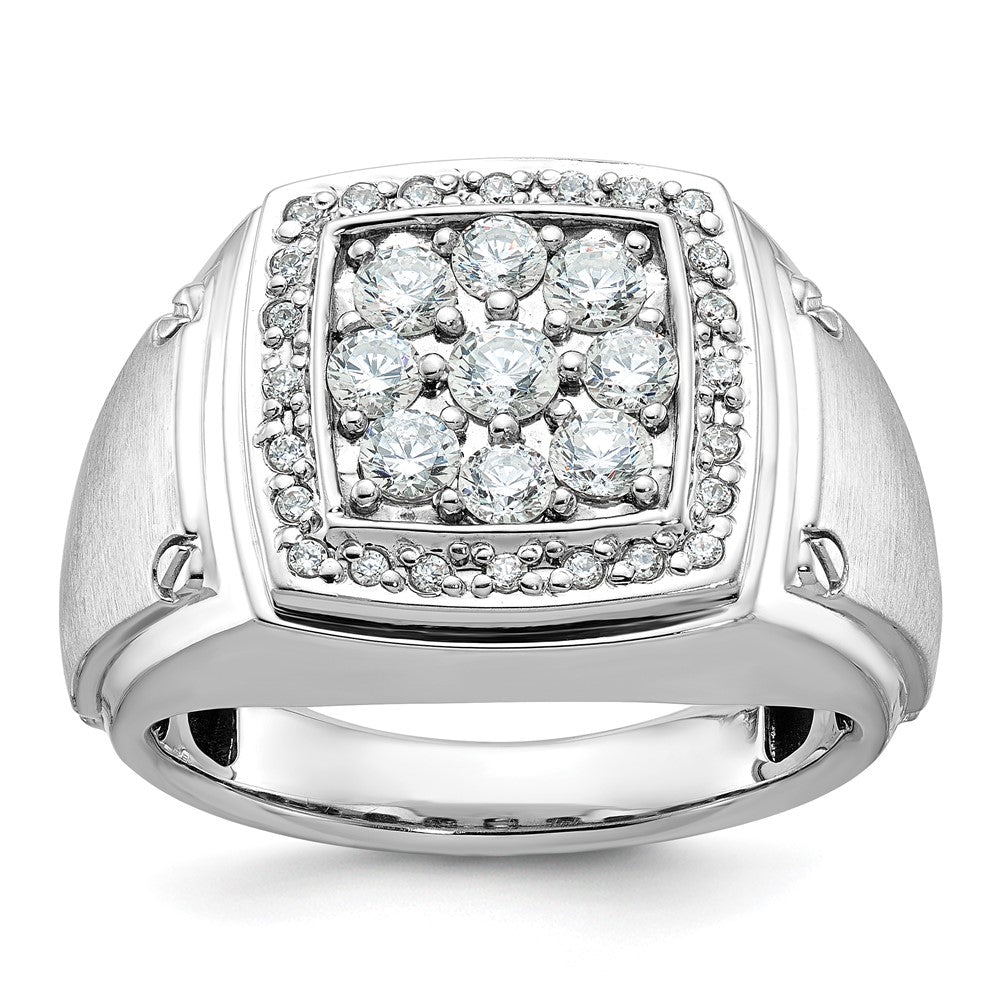 14k White Gold 1 Ct. Lab Grown Diamond VS/SI+ G+ Complete Men's Polished and Satin Cluster Ring