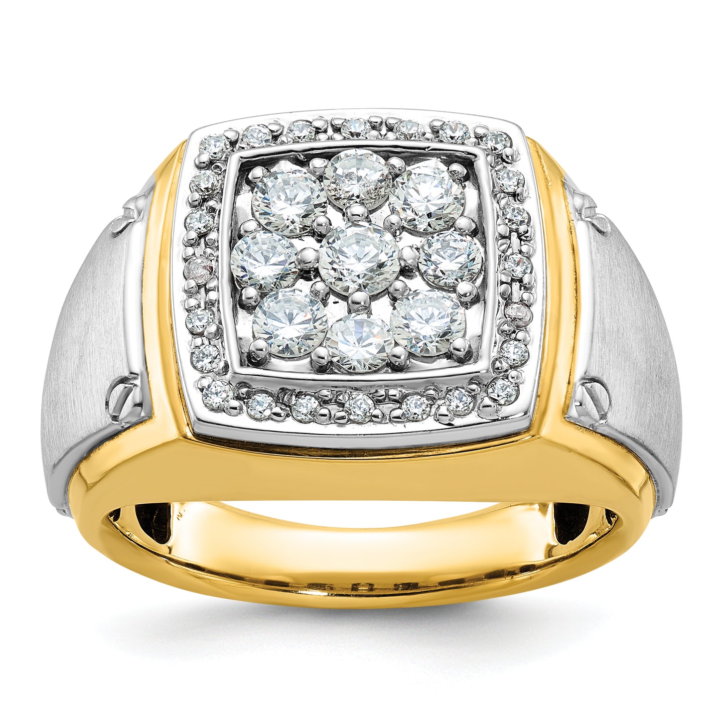 14k Two-tone Two Tone 1 Ct. Lab Grown Diamond VS/SI+ G+ Men's Polished and Satin Cluster Ring