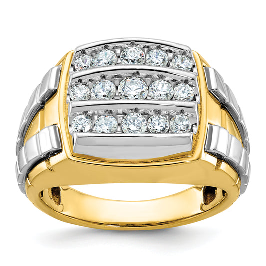 14k Two-tone Two Tone 1 Ct. Lab Grown Diamond VS/SI+ G+ Men's Polished and Satin Cluster Ring