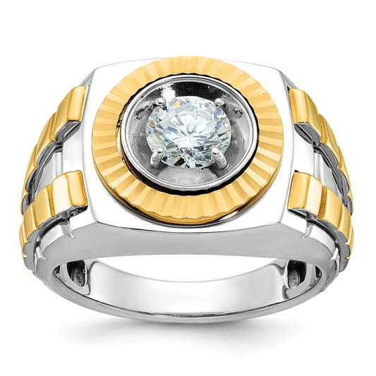 14k Two-tone Two Tone 1 Ct. Lab Grown Diamond VS/SI+ G+ Polished Satin and Textured Men's Ring