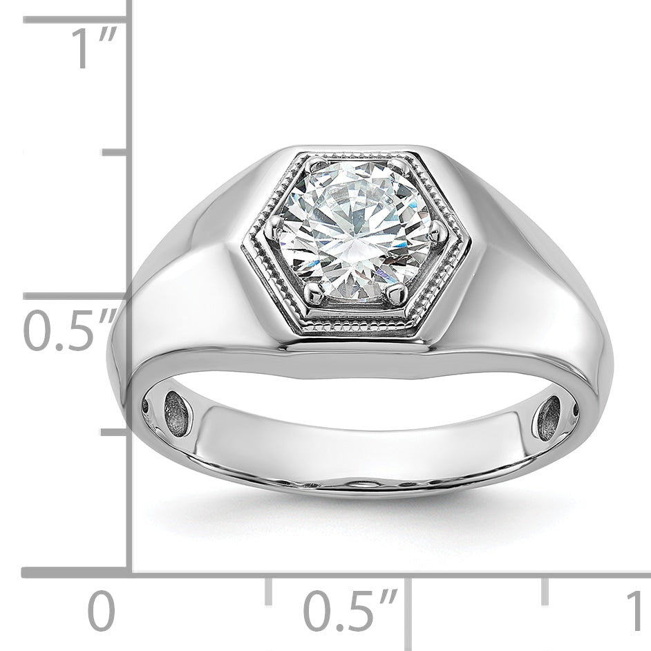 14k White Gold 1 Ct. Lab Grown Diamond VS/SI+ G+ Polished and Beaded Men's Ring