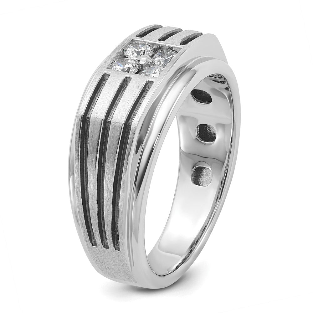 14k White Gold with Black Rhodium 1/3 Ct. Lab Grown Diamond VS/SI+ G+ Complete Polished and Grooved Men's Ring