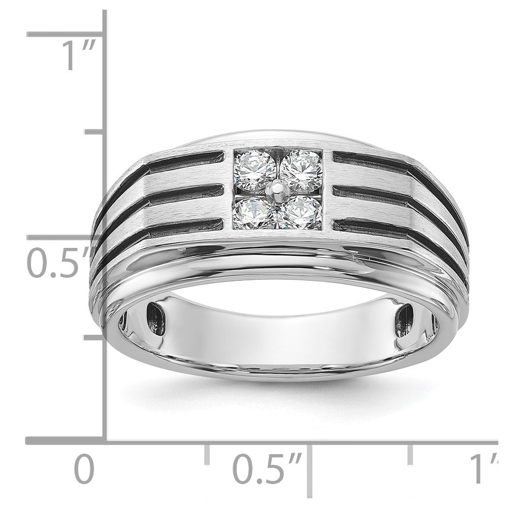 14k White Gold with Black Rhodium 1/3 Ct. Lab Grown Diamond VS/SI+ G+ Complete Polished and Grooved Men's Ring