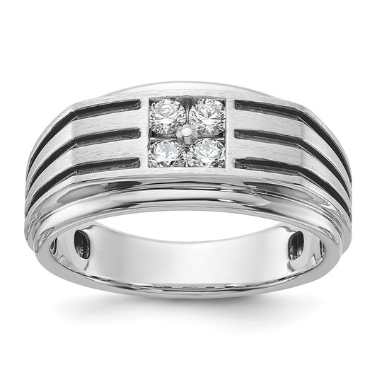 14k White Gold with Black Rhodium 1/3 Ct. Lab Grown Diamond VS/SI+ G+ Complete Polished and Grooved Men's Ring