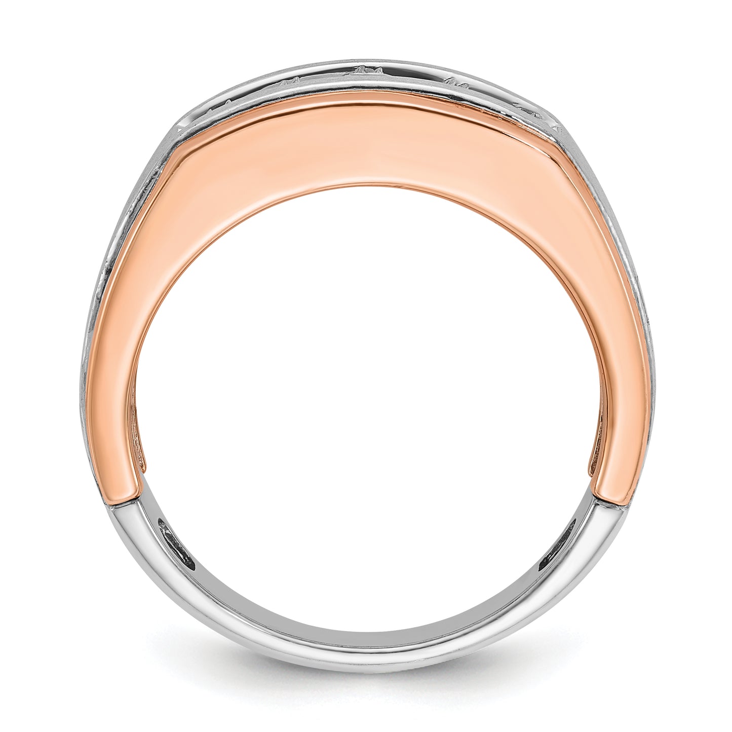 14K White/Rose Gold Ibgoodman White And Rose Men'S Polished Satin Grooved 5-Stone Ring