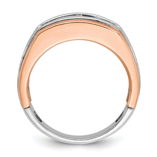 14K White/Rose Gold Ibgoodman White And Rose Men'S Polished Satin Grooved 5-Stone Ring