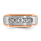 14K White/Rose Gold Ibgoodman White And Rose Men'S Polished Satin Grooved 5-Stone Ring