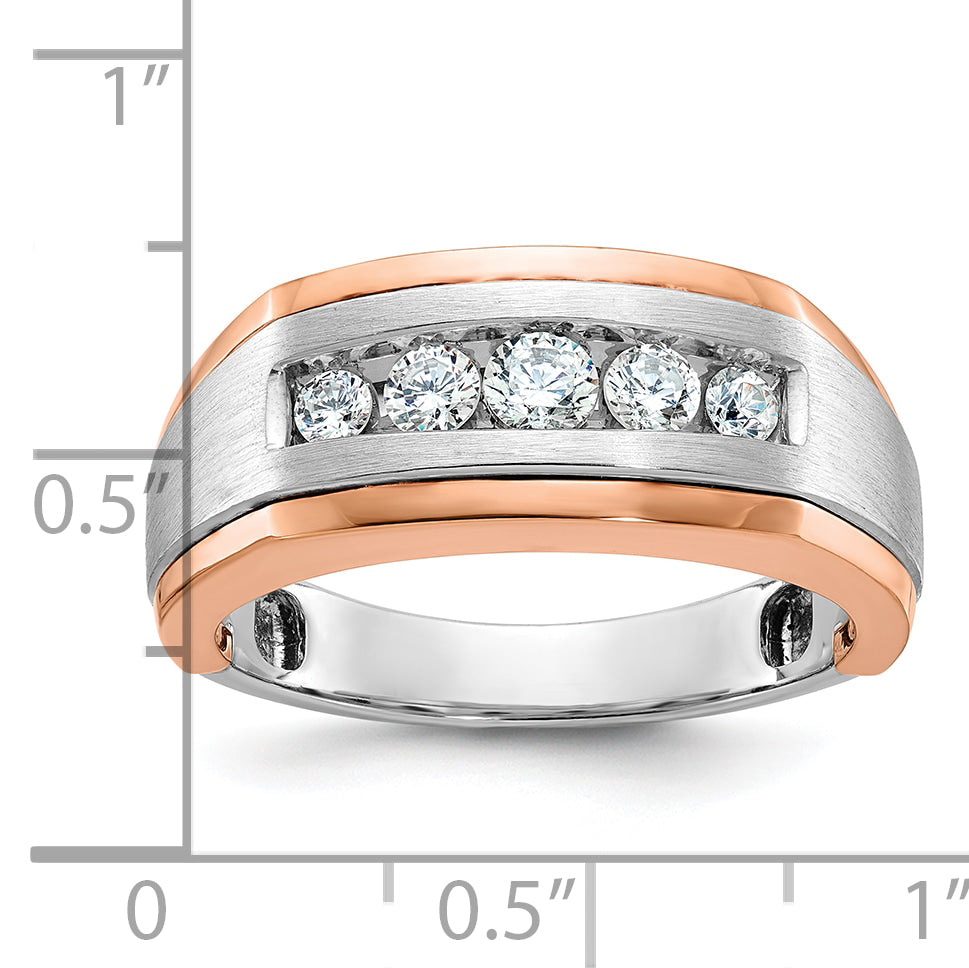 14K White/Rose Gold Ibgoodman White And Rose Men'S Polished Satin Grooved 5-Stone Ring