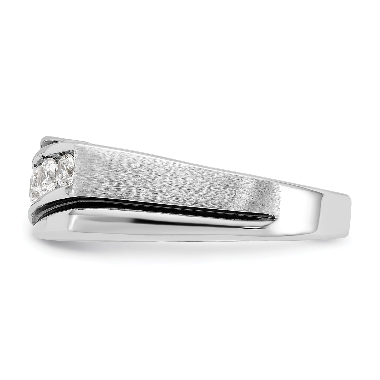 14k White Gold with Black Rhodium 1/2 Ct. Lab Grown Diamond VS/SI+ G+ Polished Satin and Grooved Men's Ring