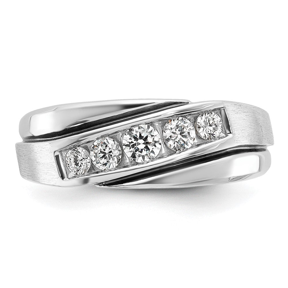 14k White Gold with Black Rhodium 1/2 Ct. Lab Grown Diamond VS/SI+ G+ Complete Polished Satin and Grooved Men's Ring