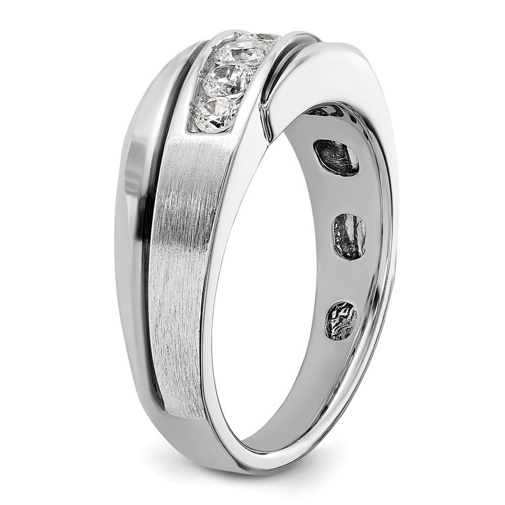 14k White Gold with Black Rhodium 1/2 Ct. Lab Grown Diamond VS/SI+ G+ Complete Polished Satin and Grooved Men's Ring