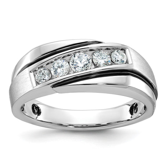 14k White Gold with Black Rhodium 1/2 Ct. Lab Grown Diamond VS/SI+ G+ Complete Polished Satin and Grooved Men's Ring