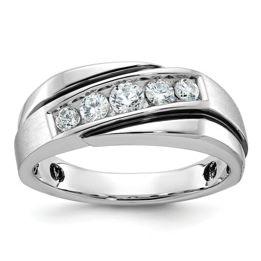 14k White Gold with Black Rhodium 1/2 Ct. Lab Grown Diamond VS/SI+ G+ Polished Satin and Grooved Men's Ring