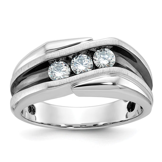 14k White Gold with Black Rhodium 1/2 Ct. Lab Grown Diamond VS/SI+ G+ Complete Polished Satin and Grooved Men's Ring