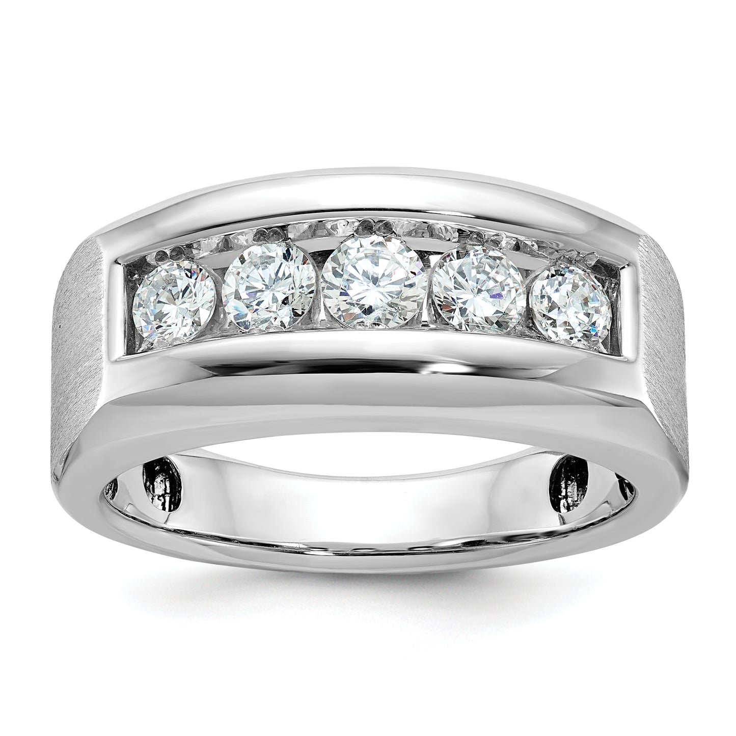 14k White Gold 1 Ct. Lab Grown Diamond VS/SI+ G+ Five Stone Polished and Satin Men's Ring