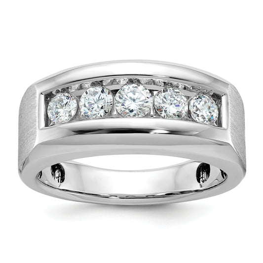 14k White Gold 1 Ct. Lab Grown Diamond VS/SI+ G+ Five Stone Polished and Satin Men's Ring